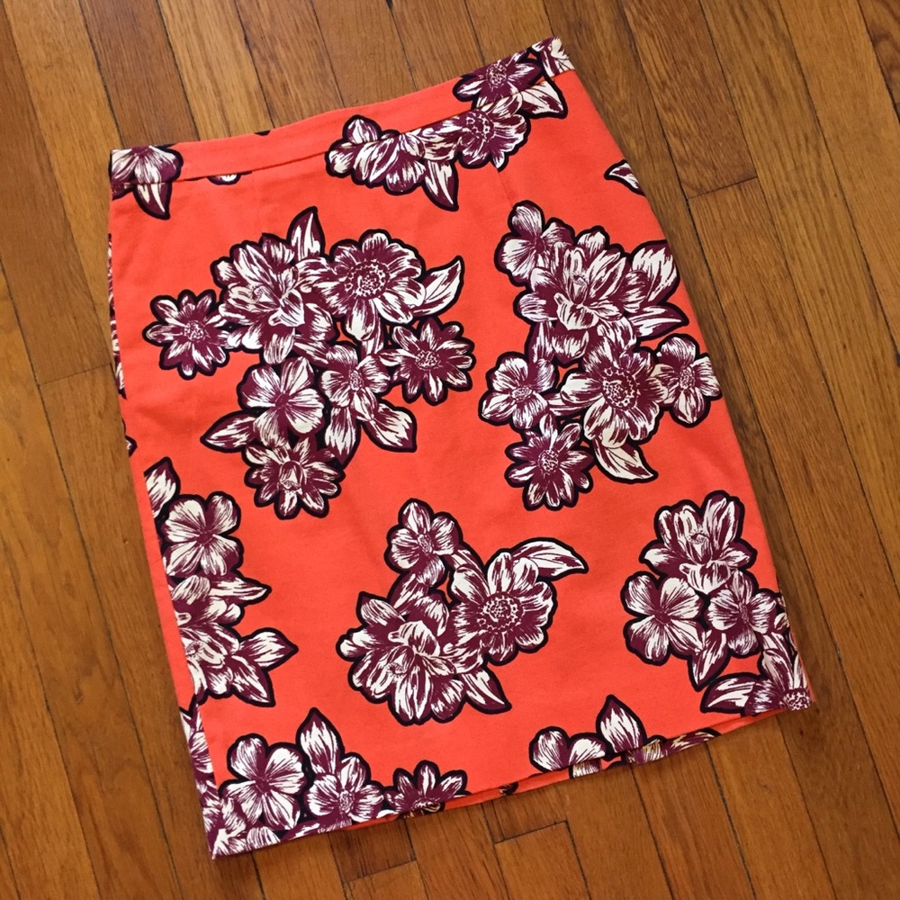Anthro orange and pink floral print pencil skirt
